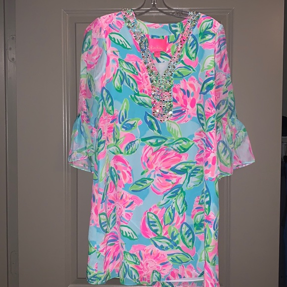 lilly pulitzer elenora silk dress Elenora Silk Dress in INKY TIDAL FISH CLIP CHIFFON by Lilly Pulitzer